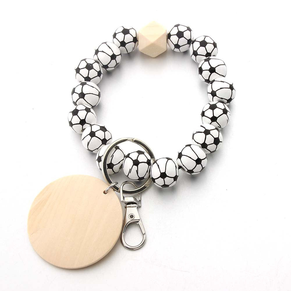 Wholesale Football Basketball Baseball Wood Brand Wrist Keychain